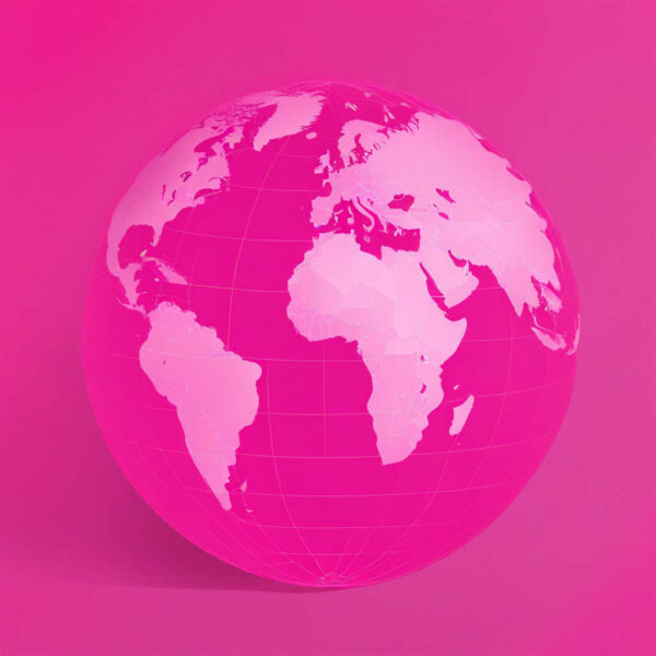 A hot pink image of the world on a pink background to denote World Burlesque Day.